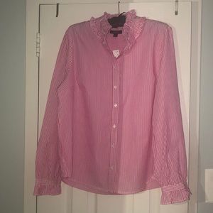 COPY - NWT Pink & White J.Crew Ruffle Neck Shirt